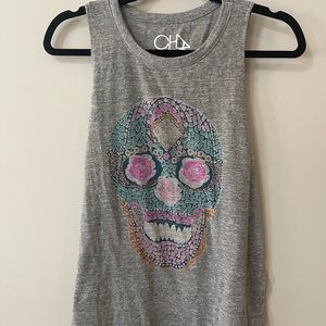 Colorful day of the dead skull tank. Purchased at Evereve. Excellent condition.